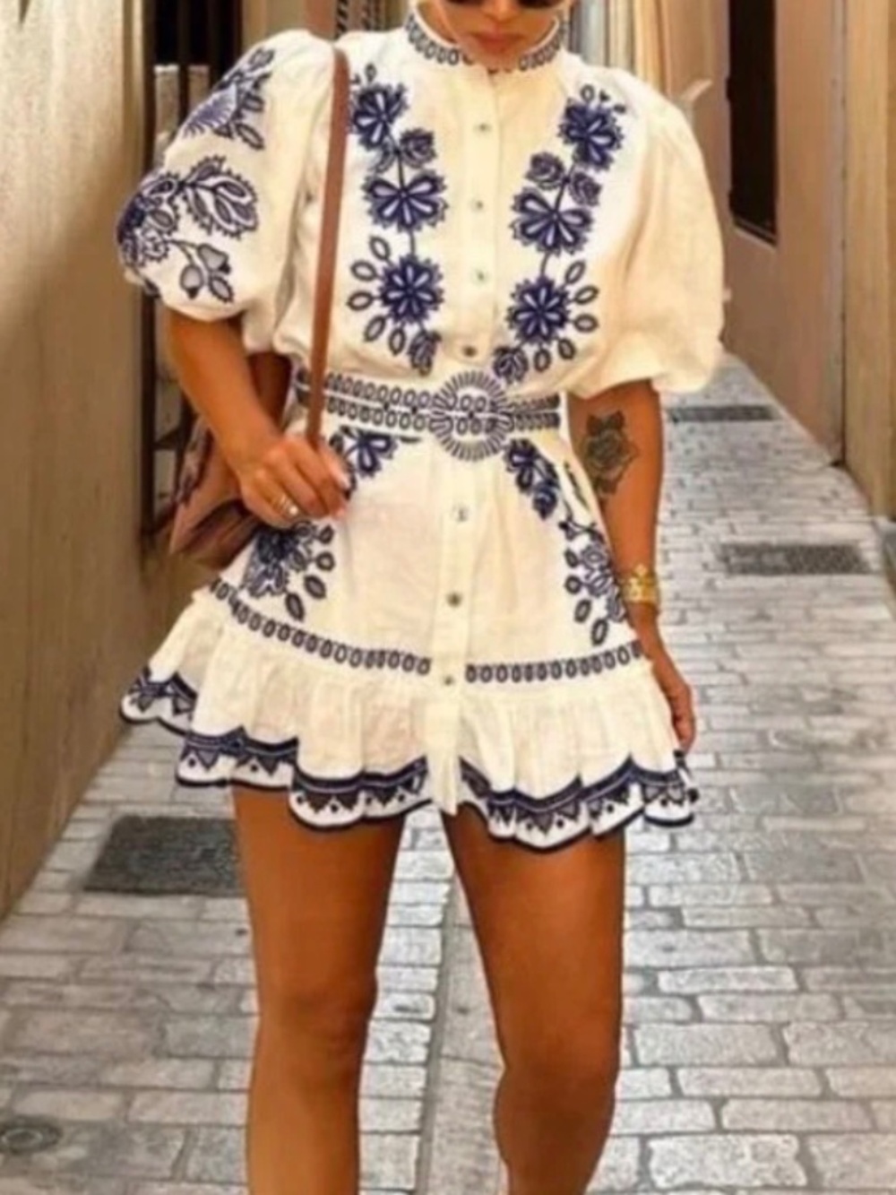 FARM Rio White Linen Embroidered Mini Dress - Size M - NWT